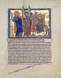 Een engel leidt St. Johannes de Evangelist naar de Hoer van Babylon, uit de Gulbenkian Apocalyps, c.1265-70 door English School