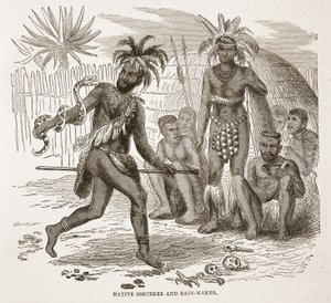 Inheemse tovenaar en regenmaker, illustratie uit The Pictorial Edition of the Life and Discoveries of David Livingstone door J. Ewing Richie, uitgegeven door A. Fullarton & Co., 1876 door English School