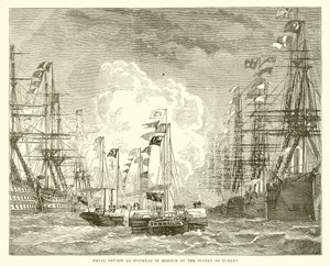 Marineparade bij Spithead ter ere van de sultan van Turkije door English School