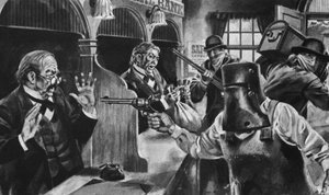Ned Kelly die een bank overvalt