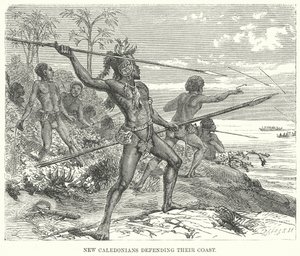 New Caledonians verdedigen hun kust (gravure) door English School