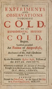 Nieuwe experimenten en observaties over kou, of een experimentele geschiedenis van kou, door Robert Boyle door English School