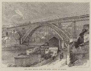 Nieuwe ijzeren brug over de rivier de Douro in Porto door English School