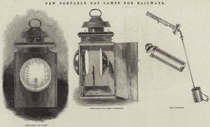 Nieuwe draagbare gaslampen voor spoorwegen (gravure)