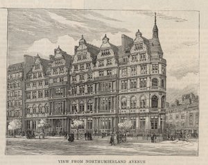 Nieuw gebouw van de Constitutional Club in Northumberland Avenue: Uitzicht vanaf Northumberland Avenue door English School