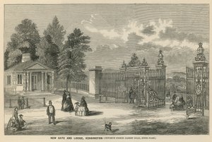 Nieuwe poort en lodge, Kensington, tegenover Prince Albert Road, Hyde Park door English School