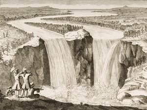 Niagara Falls, naar een schets gemaakt door Vader Hennepin in 1677, uit 