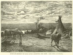 Nachtkamp aan de Eagle River, in afwachting van de Crees