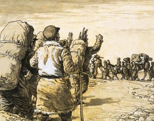 Nikolai Prjevalsky reist door de Gobiwoestijn en ontmoet een kamelentrein