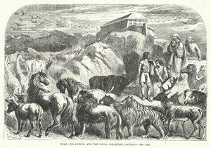 Noach, zijn familie en de levende wezens betreden de ark (gravure) door English School