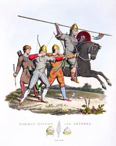 Normandische ridder en boogschutters, 1066, uit Oud Wapenrusting, door Samuel Rush Meyrick, 1824