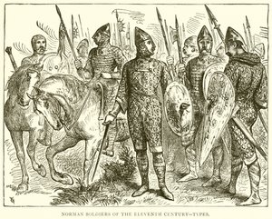 Normandische soldaten van de elfde eeuw--Types door English School