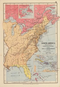 Noord-Amerika, illustratie van de verovering van Canada en de Onafhankelijkheidsoorlog door English School
