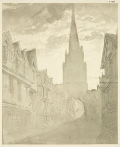 Noordelijk aanzicht van de St. Mary Redcliffe kerk vanaf Redcliffe Street