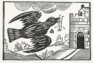 Nu door een raaf van grote kracht, werd arme Tom weggevoerd, illustratie uit Chap-books van de Achttiende Eeuw door John Ashton, uitgegeven 1882 door English School