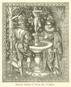 Bruidskist van Filips III van Spanje (gravure) door English School