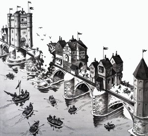 Illustratie van kinderrijm: London Bridge valt neer door English School