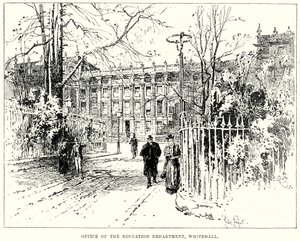 Kantoor van het Ministerie van Onderwijs, Whitehall (gravure)