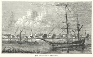 Oude Dockyard in Deptford (gravure) door English School