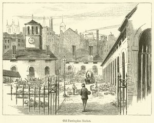 Oude Farringdon Markt (gravure) door English School