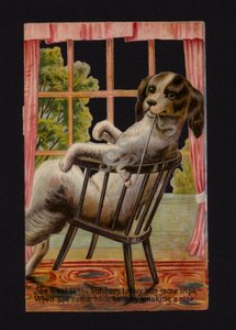 Oude Moeder Hubbard en haar hond (chromolitho)
