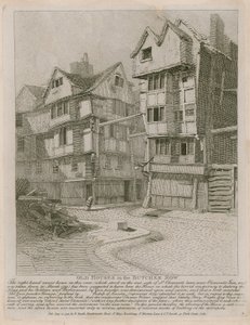 Oude huizen in de Butcher Row door English School