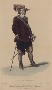 Oliver Cromwell, Engelse soldaat en politicus (gekleurde gravure)