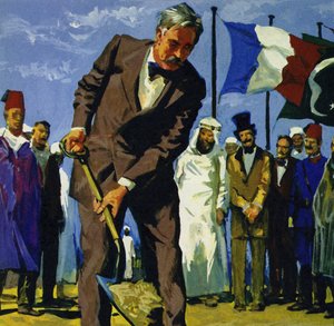 Op 25 april 1859 keerde de Lesseps de eerste schop aarde van het Suezkanaal om
