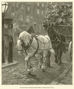 Op weg naar Covent Garden Market zonder hun chauffeur (gravure) door English School
