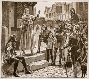 Een van Williams arme priesters predikt voor het volk, illustratie uit Cassells Geïllustreerde Geschiedenis van Engeland door English School