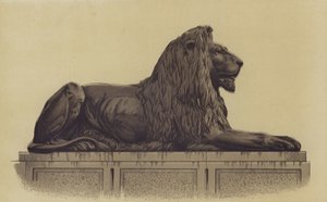 Een van de leeuwenbeelden van Trafalgar Square, Londen door English School