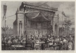 Openluchtentertainment voor Londenaren, het Café Chantant in het Albert Palace