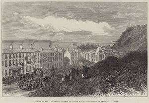 Opening van het University College of North Wales, processie van ambachten in Bangor door English School