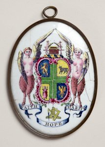 Ovale plaquette met vrijmetselaarsbadge door English School
