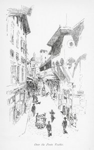 Over de Ponte Vecchio (litho) door English School