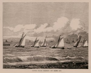 Oyster Smacks baggeren voor Herne Bay (gravure) door English School