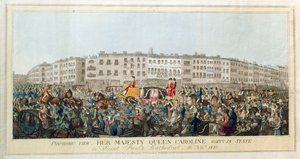 Panoramisch uitzicht. Hare Majesteit Koningin Caroline gaat in staatsie naar de St. Paul