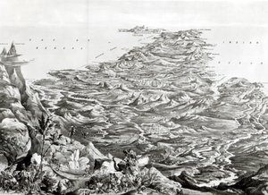 Panoramisch uitzicht op India vanaf de Himalaya-bergen, ontworpen door T. Packer, 1857
