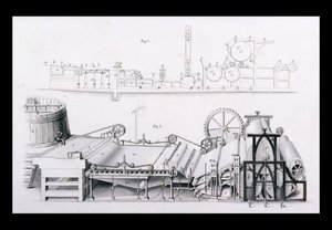 Papiermachine uit Cyclopaedia of Useful Arts & Manufactures, bewerkt door Charles Tomlinson, ca. 1880s