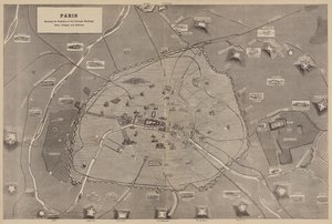 Parijs, met de Posities van de Belangrijkste Gebouwen, Forten, Dorpen en Spoorwegen (gravure) door English School