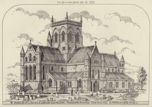 Parochiekerk van S James, Great Grimsby, Lincolnshire, voorgestelde restauratie, uitzicht vanuit het noordoosten door English School