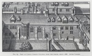 Deel van Corpus Christi College, vanuit het noorden, circa 1688, naar Loggan (gravure) door English School