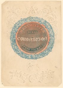 Toegangsbewijs voor het grote kroningsbanket van Koning George IV in Westminster Hall, 17 juli 1821 door English School