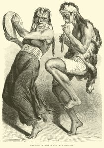 Patagonische vrouw en man die dansen