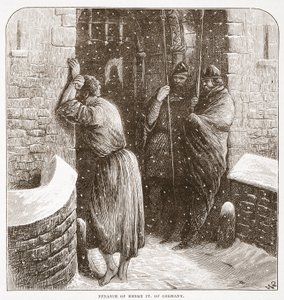 Boetedoening van Hendrik IV van Duitsland, illustratie uit The History of Protestantism door James Aitken Wylie (1808-1890), gepubliceerd 1878