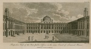 Perspectief van de nieuwe openbare kantoren in de binnenplaats van Somerset House door English School
