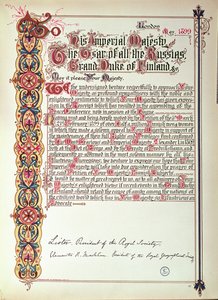 Verzoekschrift aan Tsaar Nicolaas II van Rusland tegen de Russificatie van Finland, 1899
