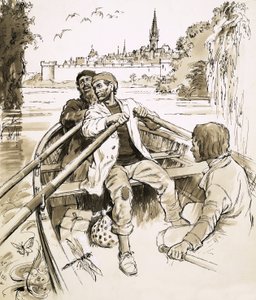 Pierre stuurde de boot naar een brede strook van de rivier