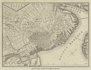 Plan van Boston, met de Omvang van de Brand door English School