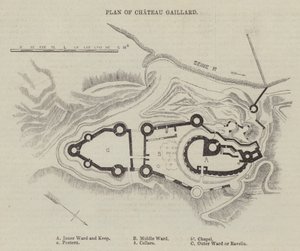 Plattegrond van Chateau Gaillard (gravure) door English School